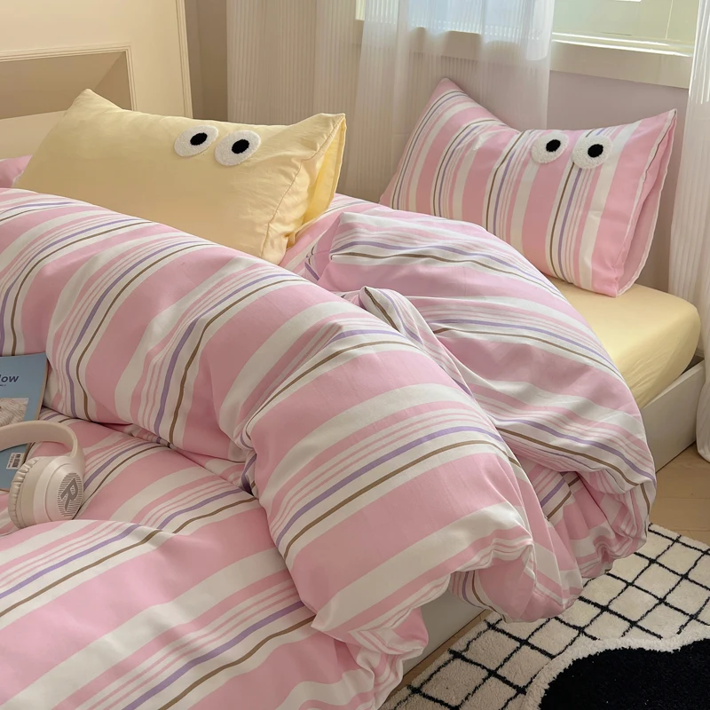 Big Eyes Stripe Series Printed Soft Bedding Set Duvet Cover Bedclothes Bedspread Big Eyes Pillowcases Flat Sheets Comforter Sets