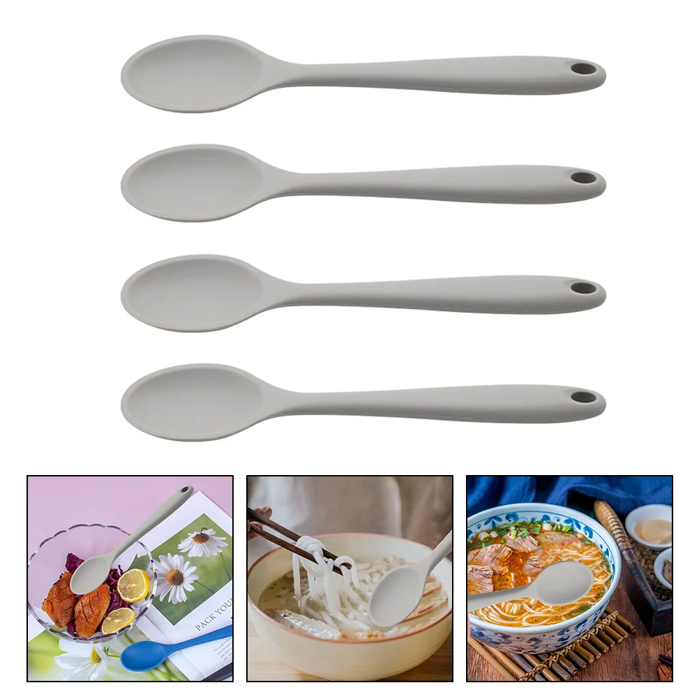 

4 Pcs Stirring Spoons for Cooking Silicone Eating Adults Mix Large Serving Grey Silica Gel Reusable