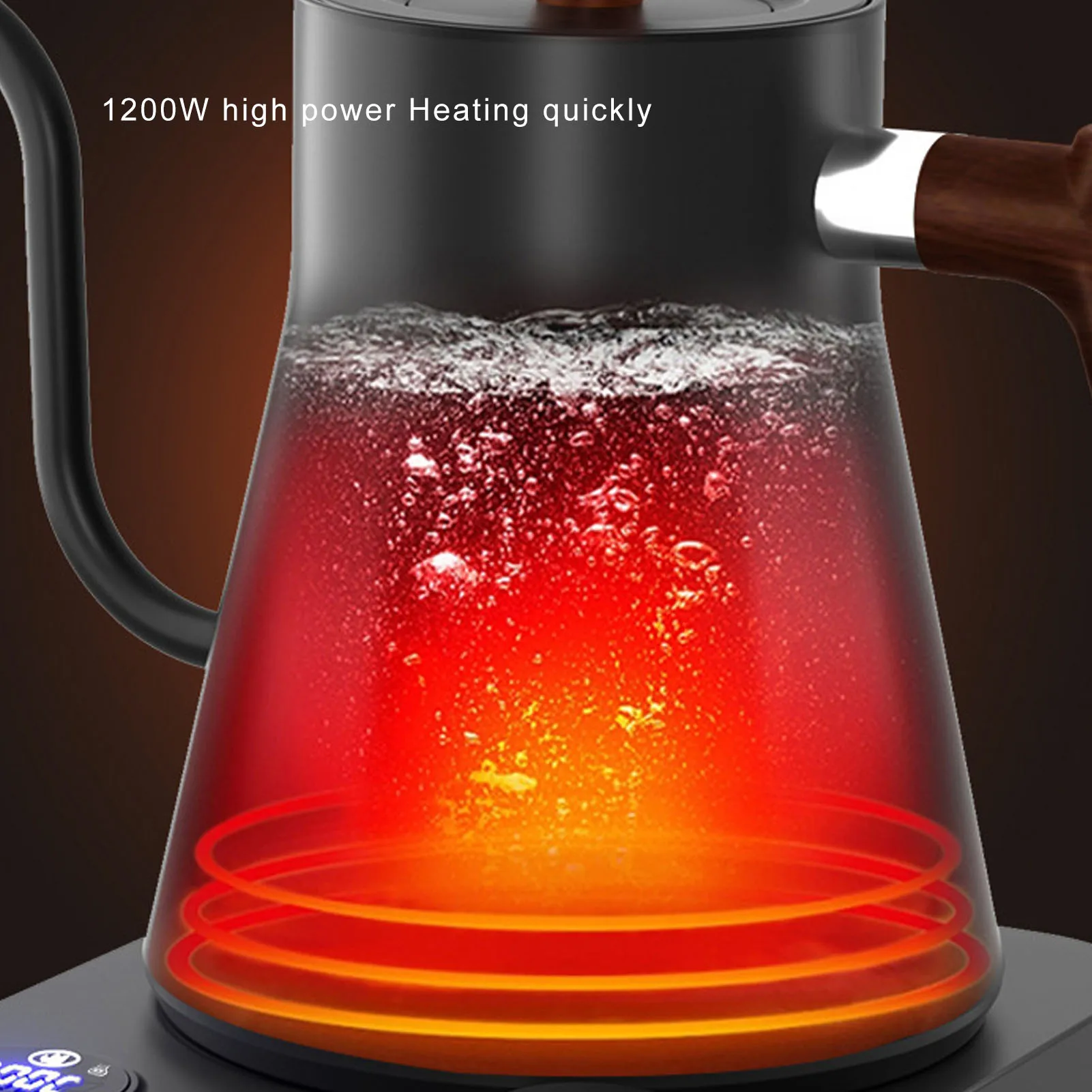 غلاية كهربائية معقوفة 304 من الفولاذ المقاوم للصدأ، إبريق شاي دقيق للتحكم في درجة الحرارة، صب فوق غلاية القهوة مع مؤقت شاشة LCD