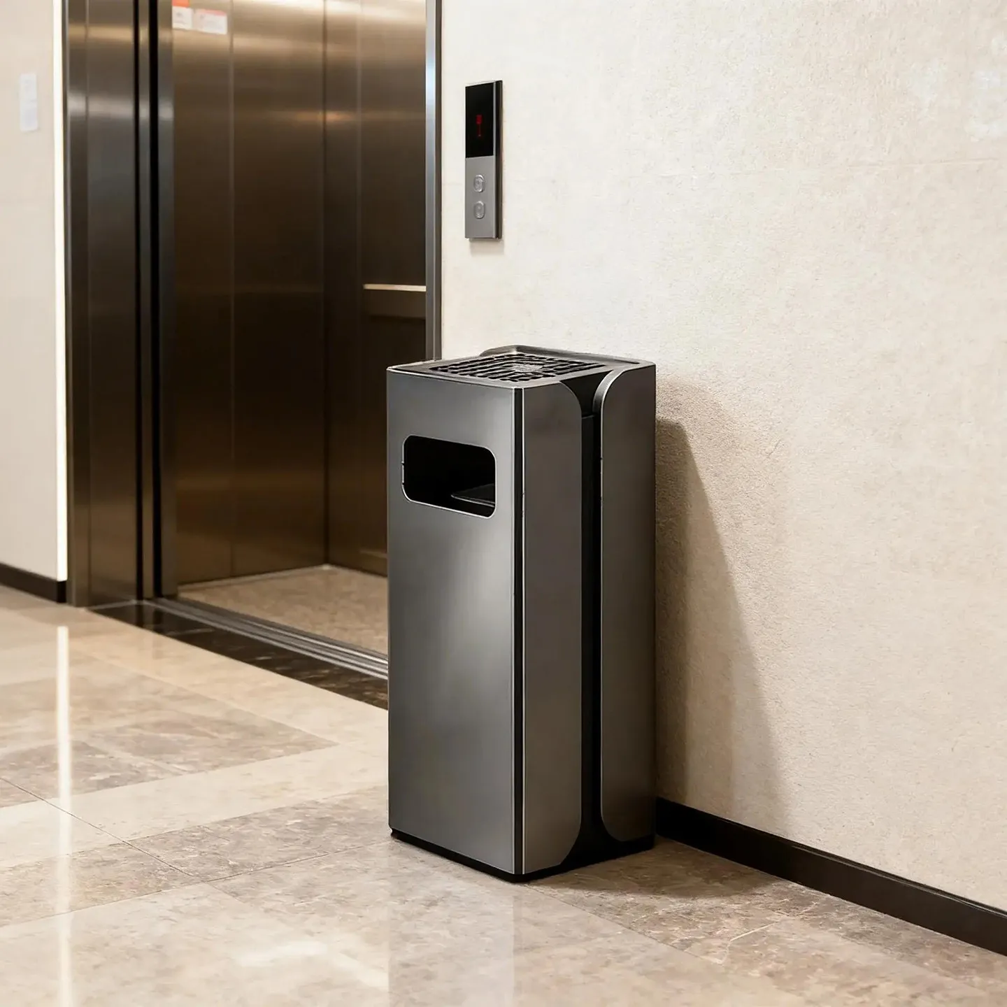 LMM lobby trash can with ashtray vertical high-end commercial office building elevator entrance ash bucket
