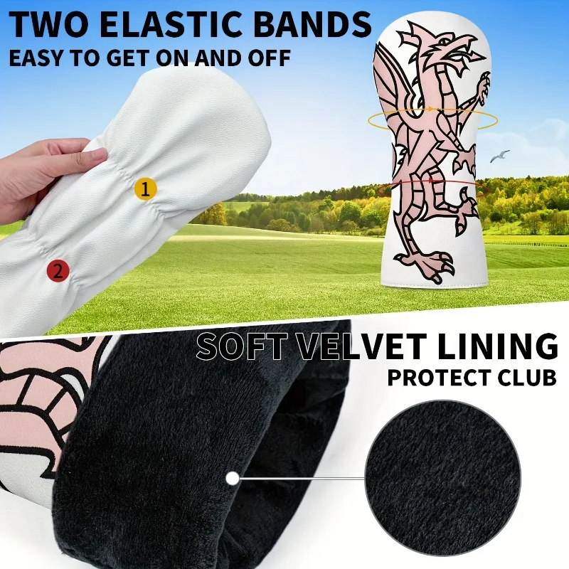 ปลอกคลุมไม้กอล์ฟแฟชั่น ลายมังกรสีชมพู เหมาะสำหรับทั้งชายและหญิง อุปกรณ์เสริมไม้กอล์ฟ กันฝุ่นและทนทาน