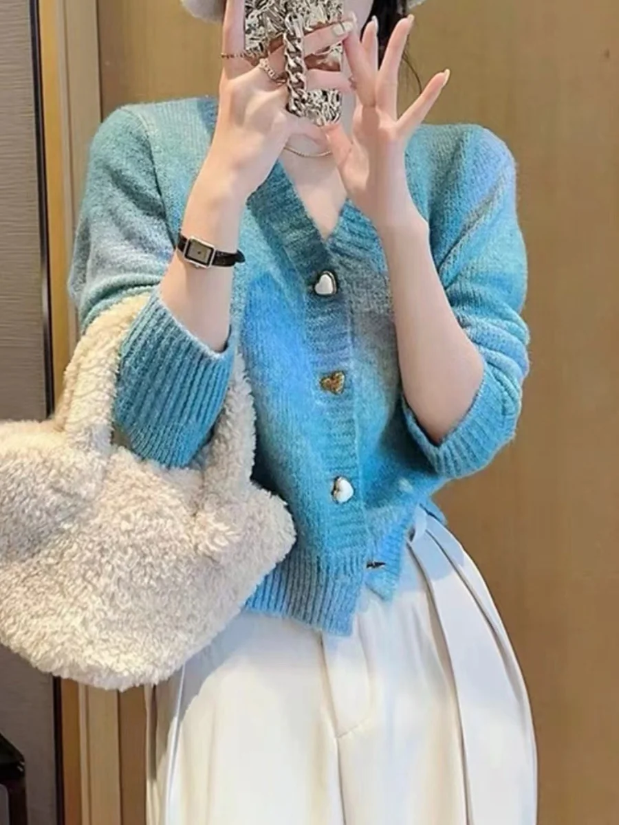 เสื้อคาร์ดิแกนถักสีลูกกวาดแบบเปิดสำหรับผู้หญิง ทรงหลวม นุ่ม สีรุ้ง เสื้อสเวตเตอร์ฤดูใบไม้ร่วง 2024 ซีรีส์ Lazy Sle Milk เสื้อคลุม