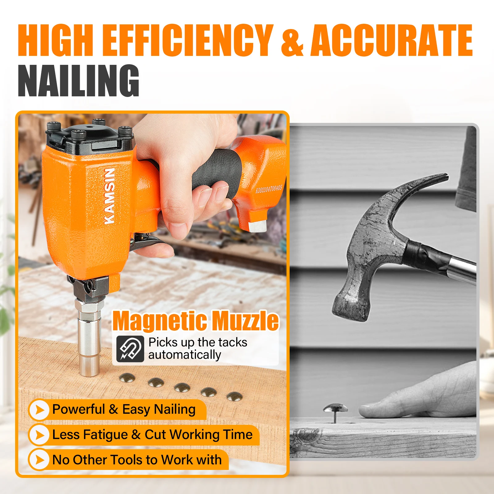 KAMSIN Pneumatic Decorative Pin Nailer with Loading Board, Finish Upholstery Tacks Stapler for Furniture
