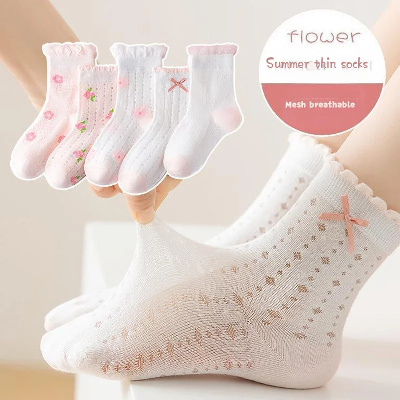 LILIGIRL Thin Breathable Mesh Socks No Tightness On Legs Moisture Wicking And Breathable Athletic Socks Fashion 5Pairs