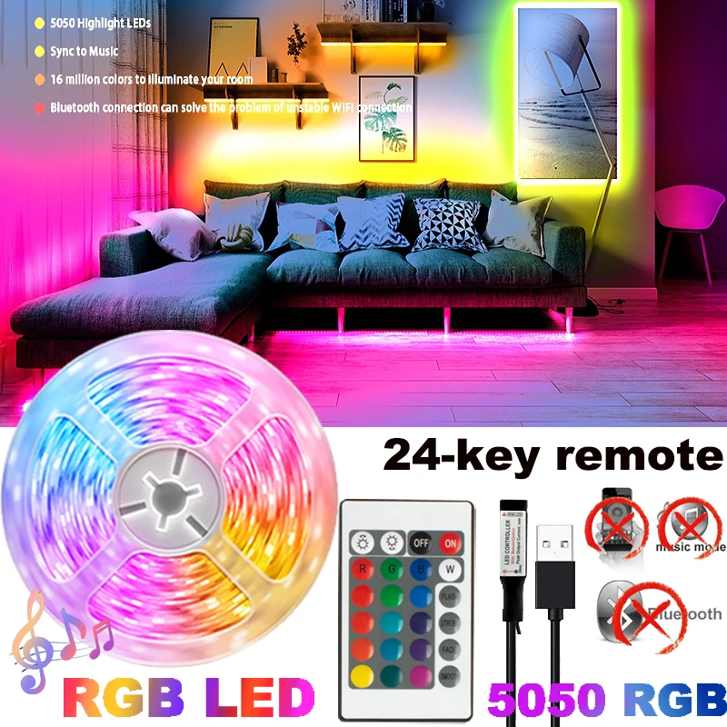 DC5V USB Phone Control Lamp for TV Backlight Bluetooth Strip Lights 5050 LED Ice Lights Mode for Room Decor светодиодная лента