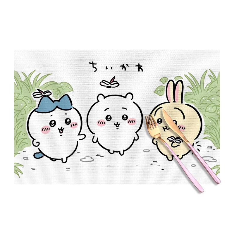 Chiikawa Cute Cartoon Placemat Non Slip Absorbent Kids Student Bowl Mat Heat Insulation Dining Table Mat Woven Mesh Desk Pad