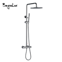 Thermostat Shower Mixer Valve Set Bathroom Thermostatic Faucet Wall Mount Arm Diverter With Handheld Spray & Rain Head