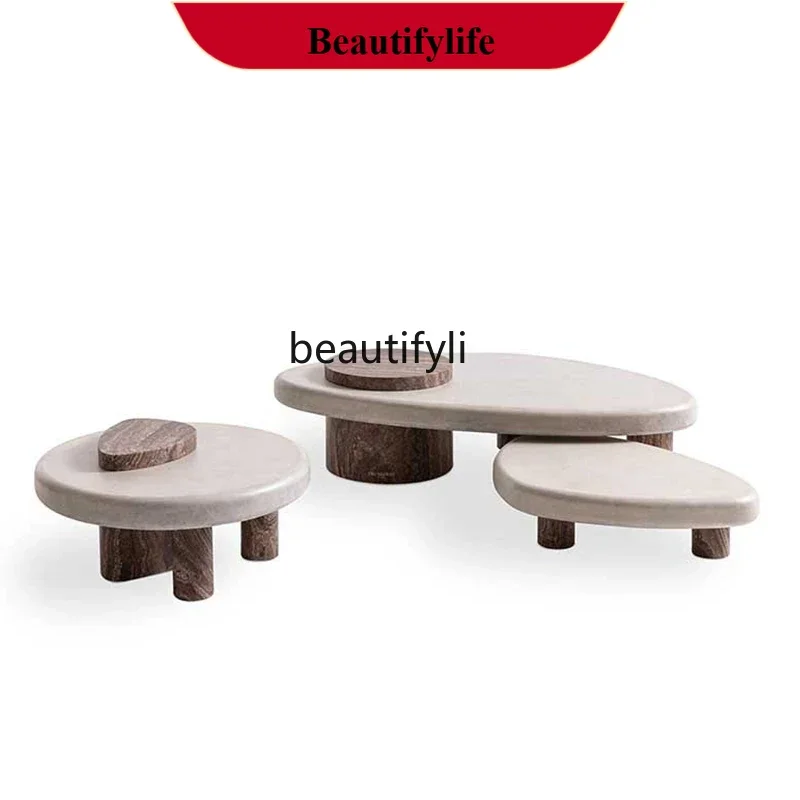 ss8350 Light luxury modern wabi-sabi wind travertine coffee table living room home Italian minimalist designer creative coffee t