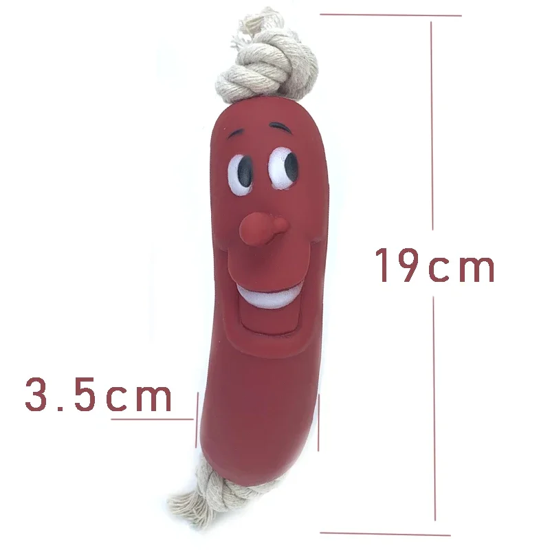 Expression Pet Dog Toy Red Sausage Cute Smiley face Healthy Latex Dogs Bite Cotton Rope Toy For Small Medium Puppy Pet Supplies