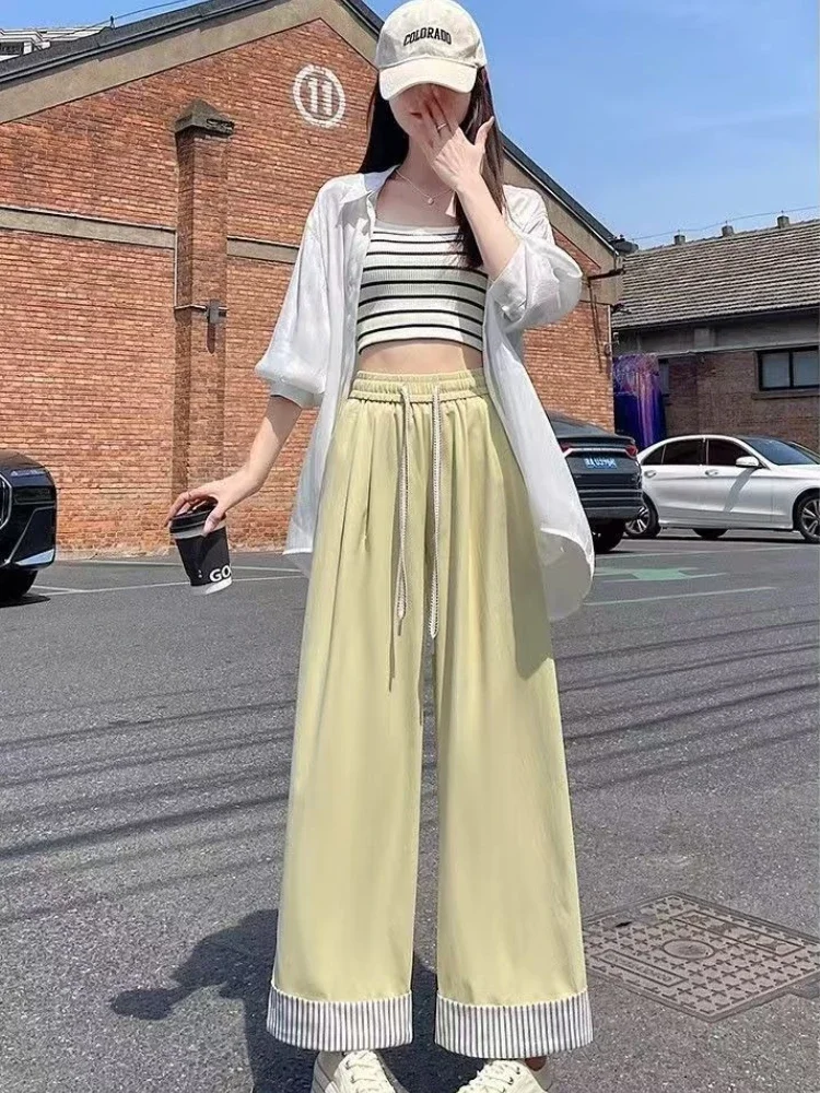 

Укороченные брюки с эластичной резинкой на талии и широкими штанинами для женской одежды Тенденции одежды 2025 90-х годов Хлопок Осень G Новые эстетические женские брюки Xxl