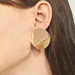 Vintage Metal Round Stud Earrings Golden Silver Color for Women Party Fold Smooth Punk Personality Jewelry Earrings Bijoux