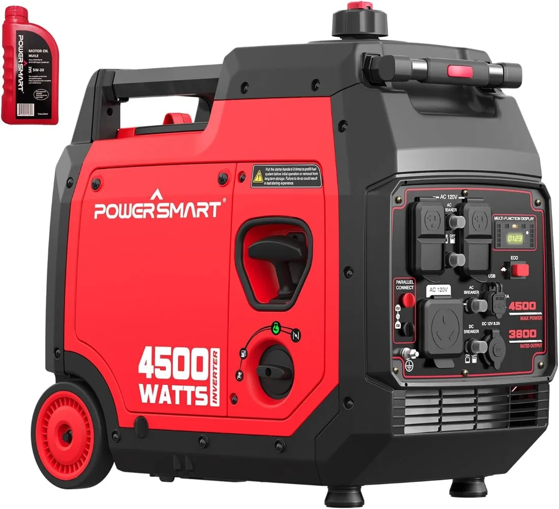 

4500-Watt Super Quiet Inverter Generator Portable Generator Gas Powered RV-Ready Wheels Handle Kit and Engine Oil