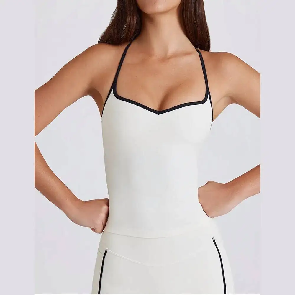 

Women S Sexy Racerback Sports Bra Strap Yoga Set With Contrast Strips Halter Neck Workout Top For Gym Fiess Clothes