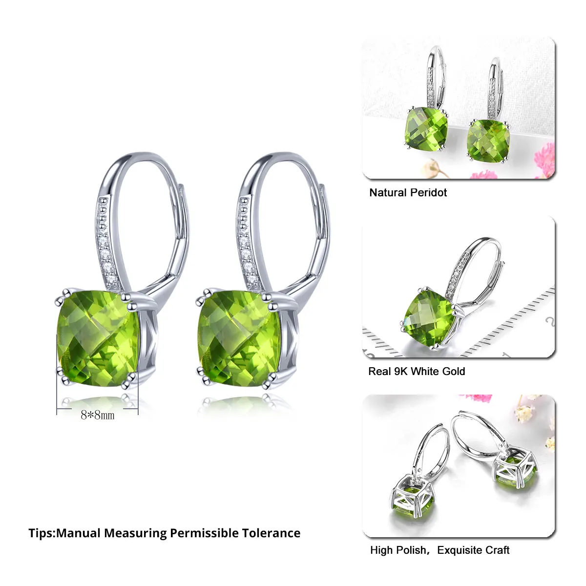 Lohaspie Natural Peridot Real 9K White Gold Drop Earring 3.6 Carats Genuine Diamond Gemstone Colorful Earring Style Luxury Gift