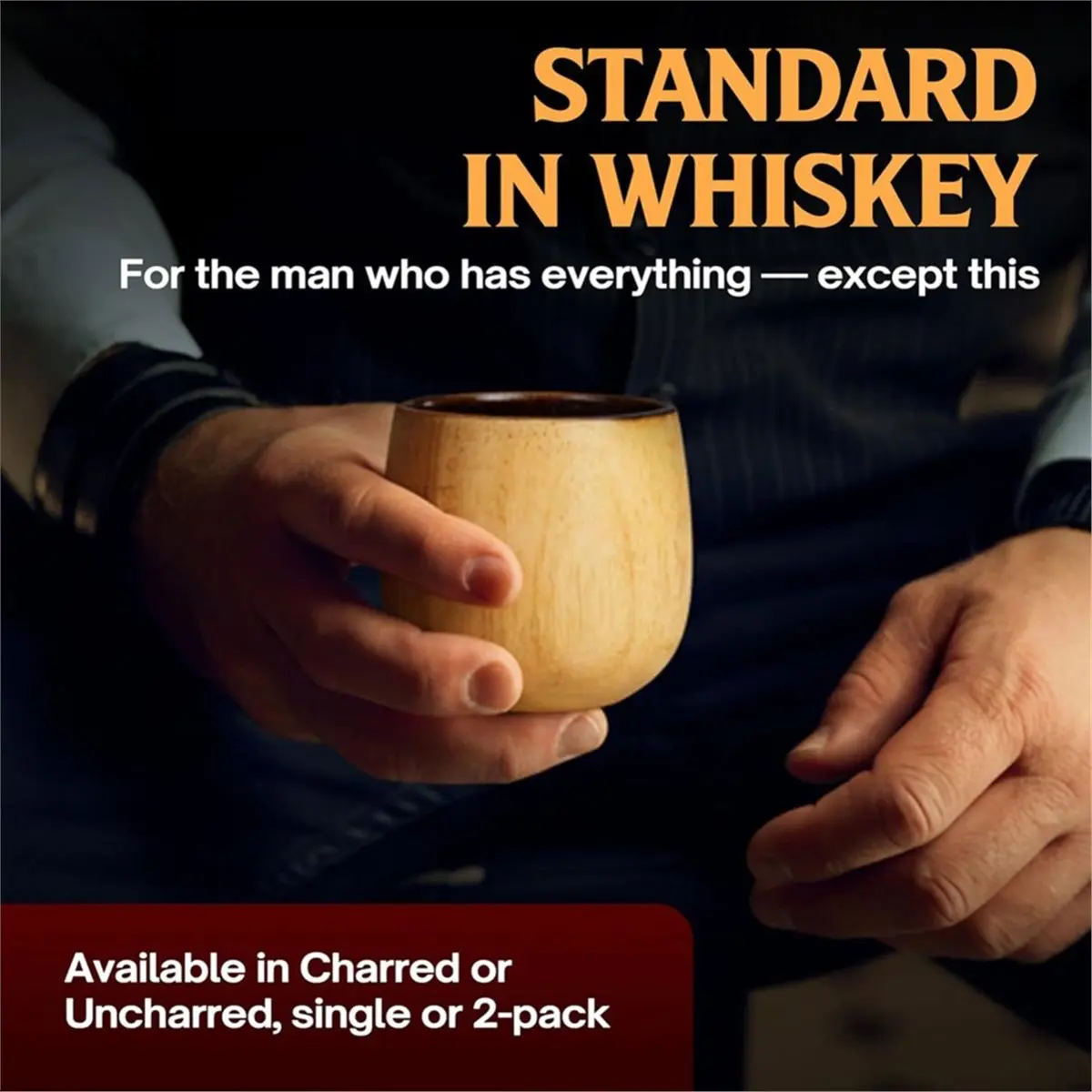 2 Pcs Charred Wooden Drinking Glass Gifts for Men Whiskey Glasses for Dad Great Whiskey Gifts
