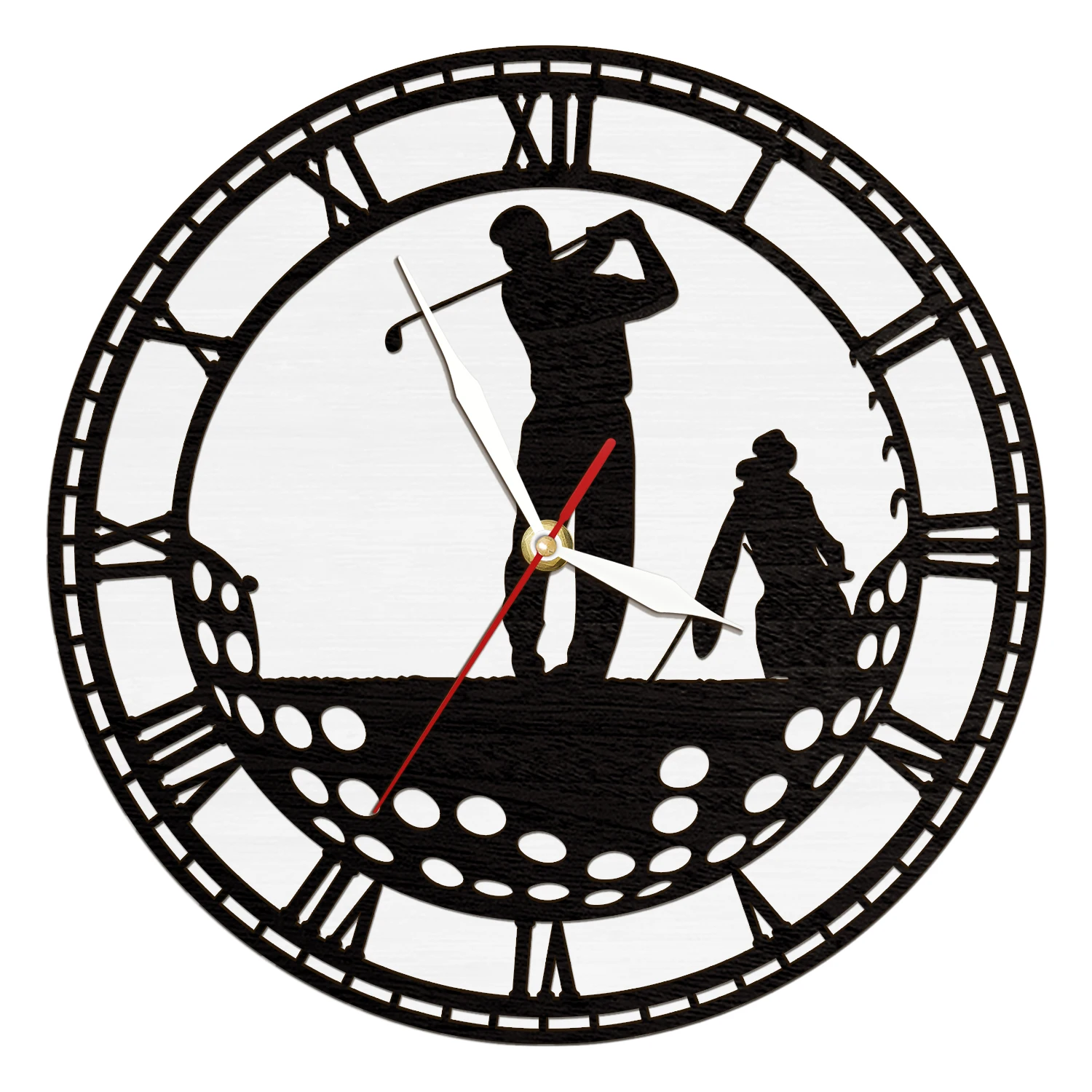 Golfer Swing Glowing Silhouette LED Lighting Wall Clock For Man Cave Golf Club Room Golf Player Roman Numerals Wooden Wall Clock