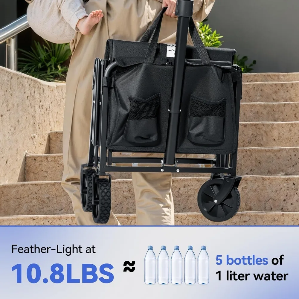 รถเข็นพับได้พร้อมล้อ รับน้ำหนักได้ 180 ปอนด์ รถเข็นอเนกประสงค์น้ำหนักเบาสำหรับตั้งแคมป์ ชายหาด กีฬา ตกปลา ซื้อของชำ