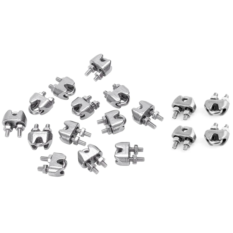 16 Pcs Stainless Steel Wire Rope Cable Clamp Fastener, 12Pcs 2Mm & 4Pcs 4Mm