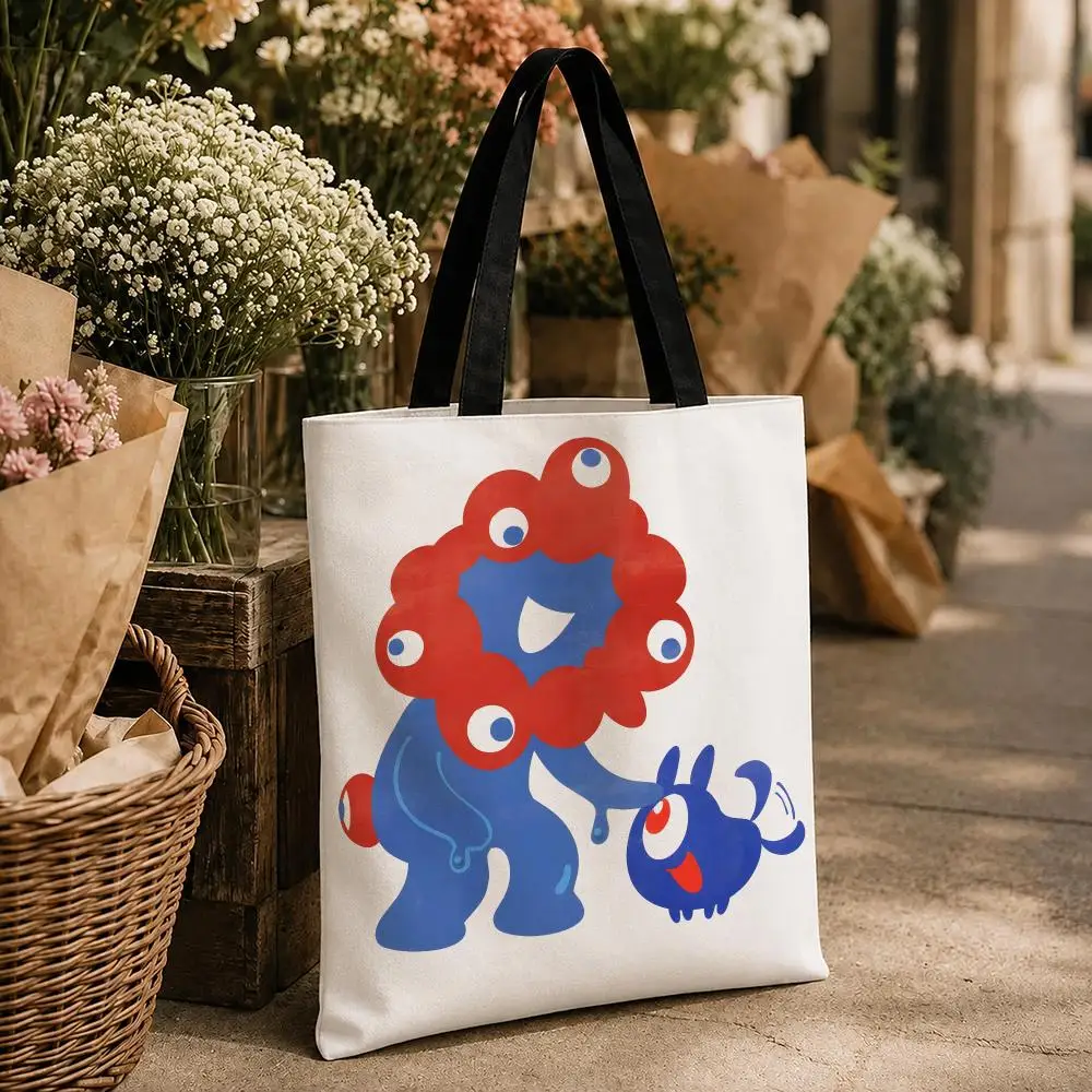Character Myaku-Myaku Storage Bags Storage Bags Canvas for Women Reusable Shoulder Shopping Bag for School Gifts