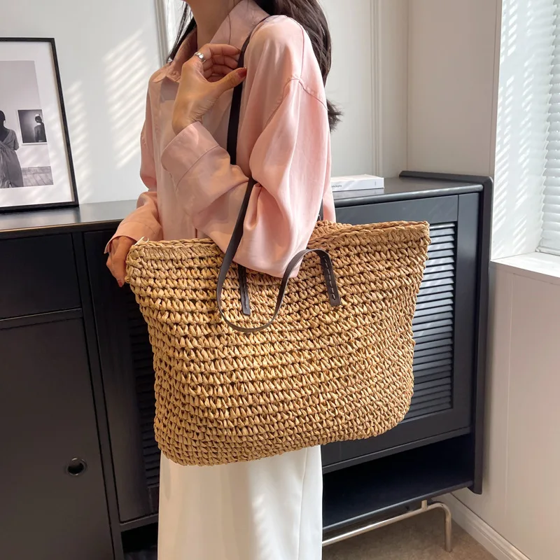 Straw Woven Tote Bags Casual Large Luxury Design Capacity Handbag Beach Shoulder Simple Women\'s Bag Style Shopping Summer bolsos