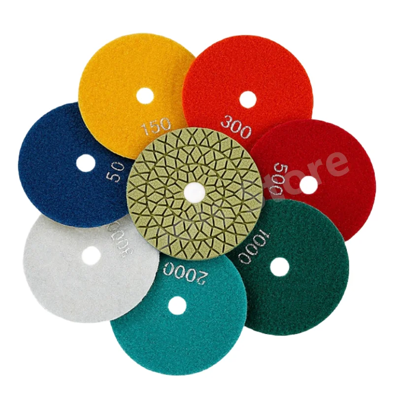 

7Pcs 4Inch Wet Diamond Polishing Pads Sanding Disc Kit Marble Stone Quartz Tiles Renovation Edge Trimming Sheet Tools