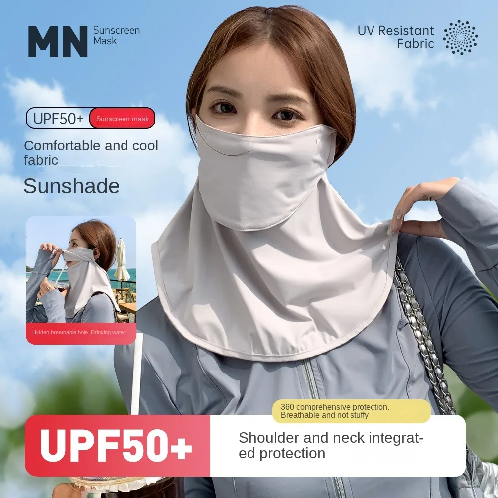 Effen Kleur Ijs Zijde Masker Zomer Gezicht Sjaals Uv Bescherming Gezichtsbedekking Gezichtsbescherming Hals Wrap Cover Zonnebrandcrème Sjaal Rijden