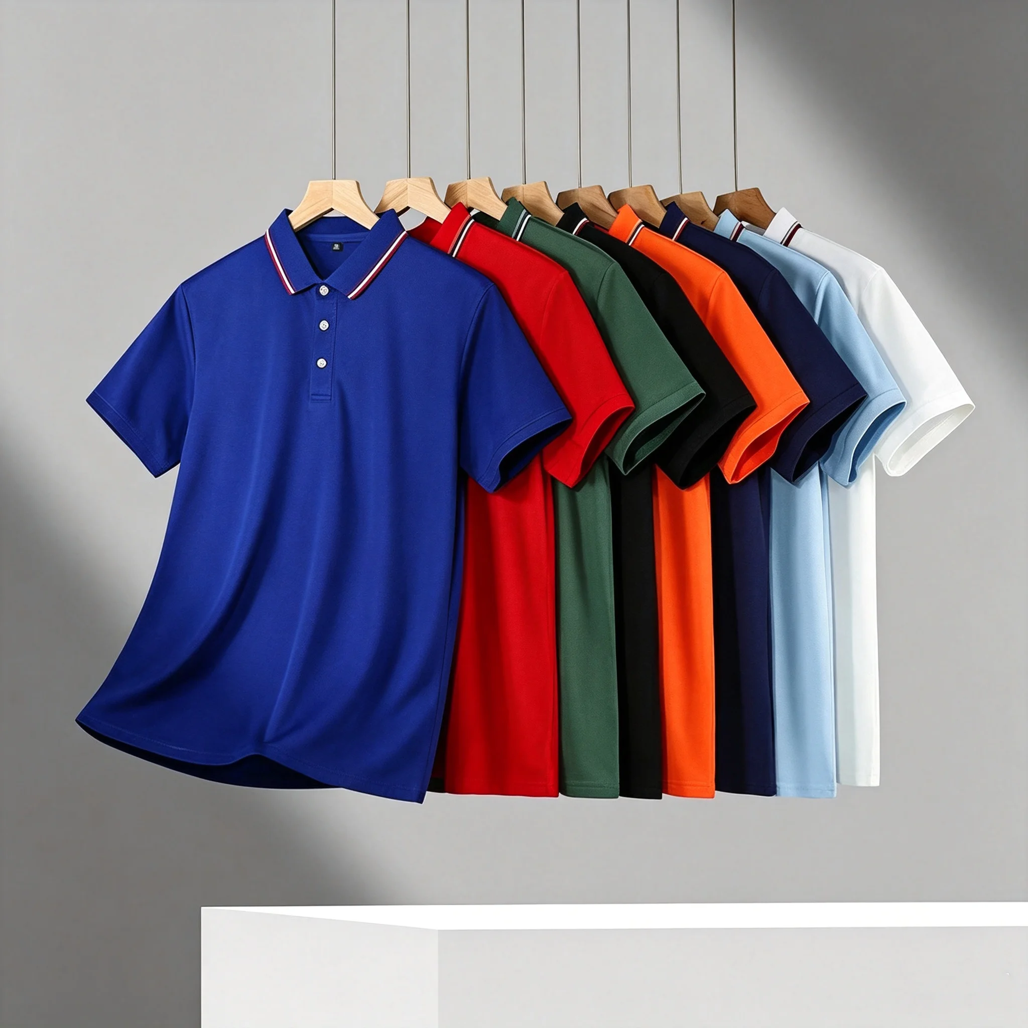 Hochwertige Glatte Stoff-Poloshirts für Herren mit Farbstreifenkragen, Klassischer Knopfleiste, Minimalistischem Pfeil-Logo für Alltag, Büro und Golf – Detail 11
