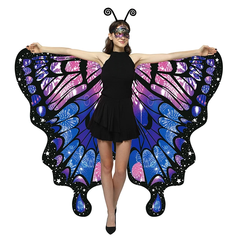 Women Stage Dance Dress-up Butterfly Wings Cape Shawl Cloak Cape Fancy Dress Costume Party Props Adult Cosplay Accessory 3 Pcs