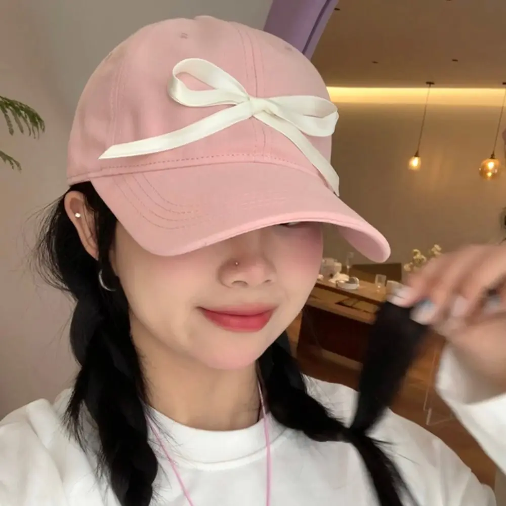 

Adjustable Bow Baseball Cap Sunshade Cap Sunscreen Hat Wide Brimmed Peaked Cap Solid Color Korean Style Sun Hat Student