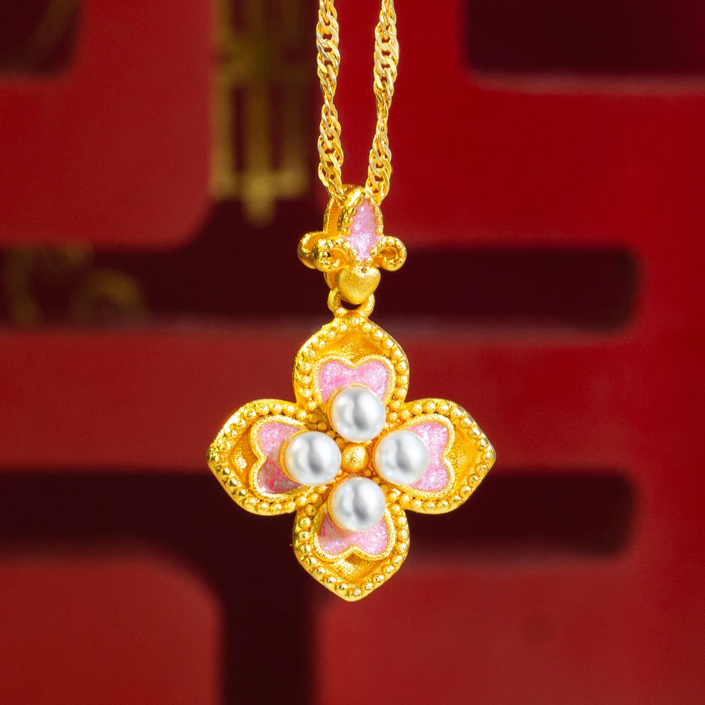 

Новое ожерелье из настоящего золота 24K с подвеской в виде цветка и жемчужин, цвет медово-розового золота, 9999 пробы, женское, универсальное, класса люкс