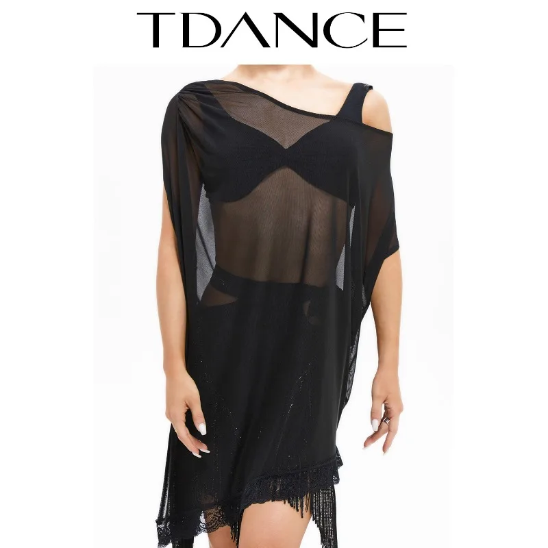 

Платье для практики латинских танцев TDANCE по индивидуальному заказу [свободный кружевной топ с наклонными плечами] Внешняя одежда для обучения учителя GL-107