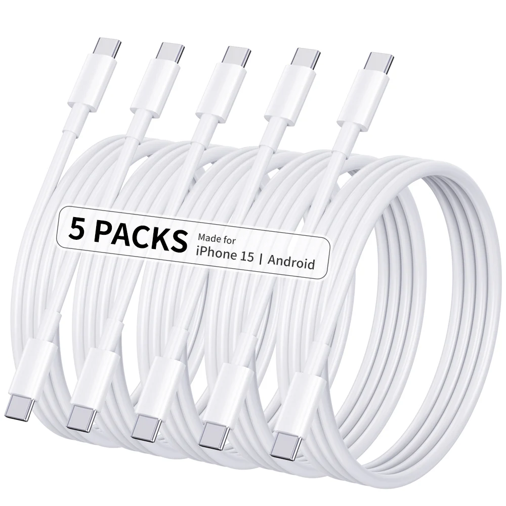 5Packs 60W USB Type C Cable 3A Fast Charging Cable Data Wire Cord For Macbook iPhone 16 15 Plus Pro Max Samsung S23 S22 S21 S20