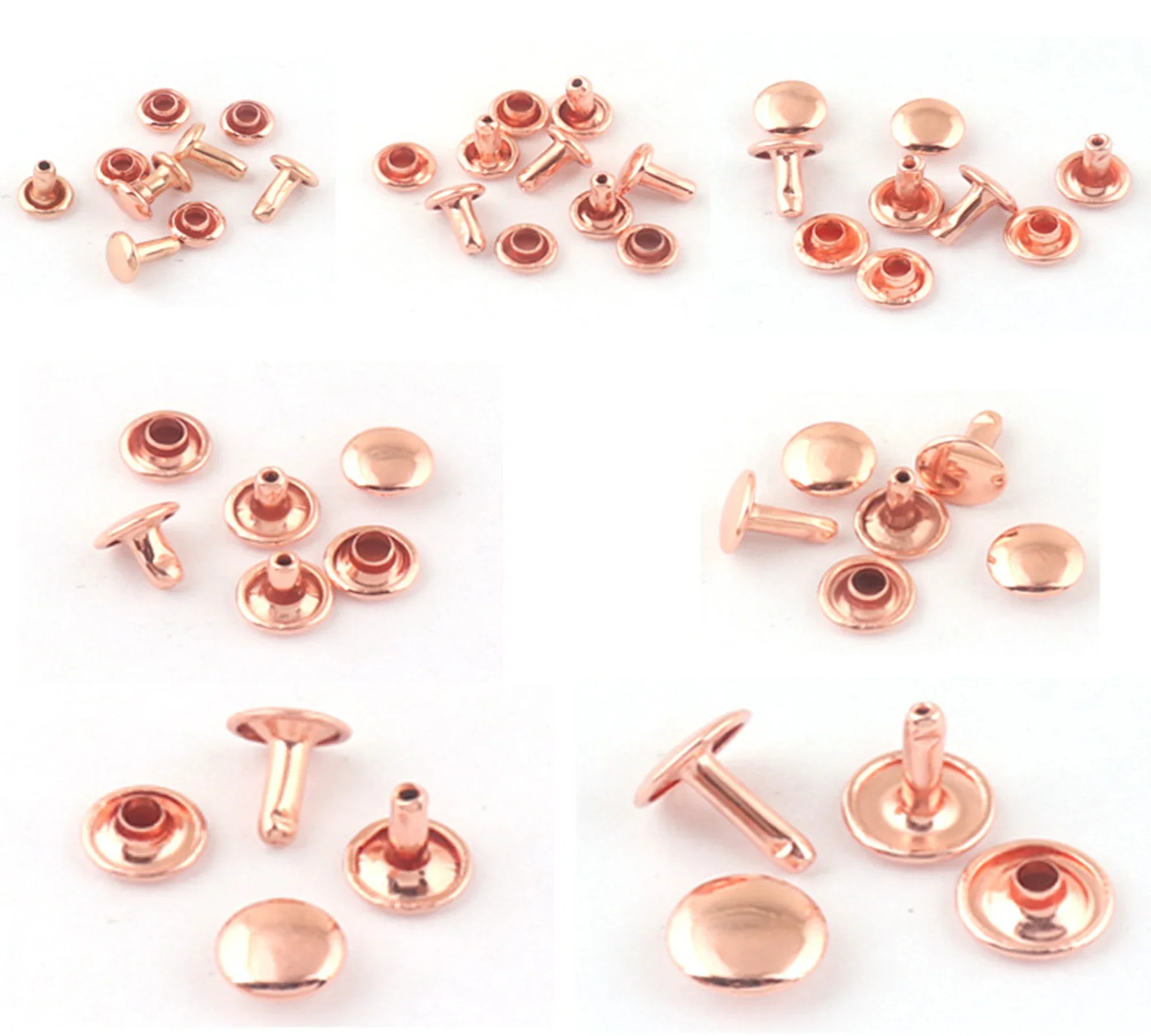 Rose gold Double Cap Rivets 5x7, 6x7, 8x7.5, 7x8, 9x11, 10x12, 12x14 Stud Rivets Leather Craft Repair