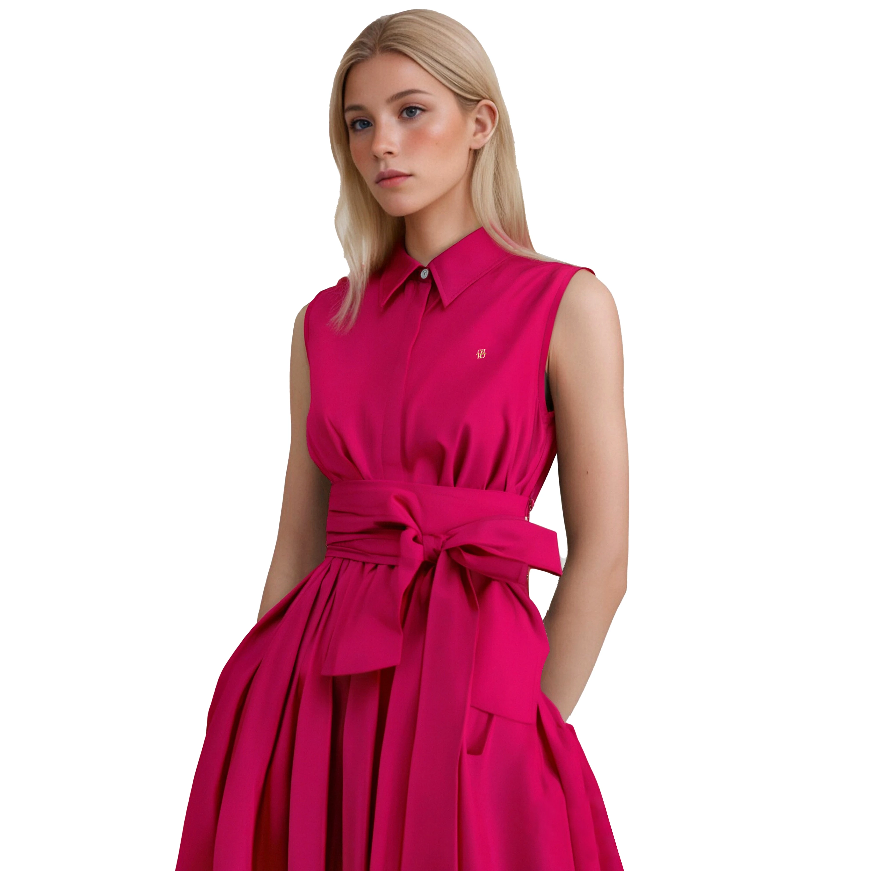 Summer Women Dress Sleeveless Casual Lapel Shirt Dress Bow Belt Solid Color A Line Fashion Metal Buckle Female Dresses