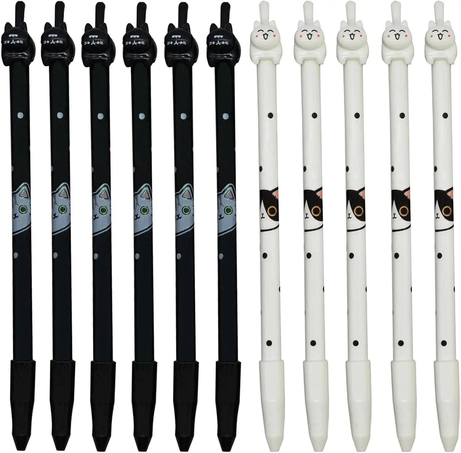 12 Pack Cat Pens - Cute Black & White Pen kitten Gel Pen Fun Animal Novelty Writing Pens with Black Ink for School, Office, Gifts (6 Black Cats + 6 White Cats)