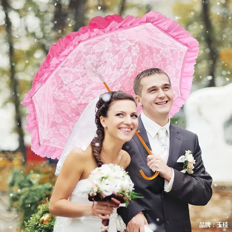 Double-layer straight umbrella skirt edge   automatic bridal   parasol Lolita lace princess