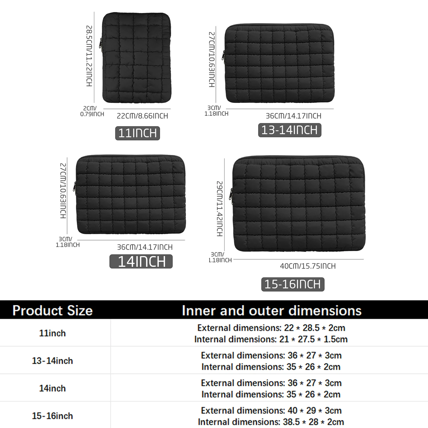 Puffy Laptop Bag Sleeve 11/13/14/15/15.6 Inch Quilted Case Laptop Cover For MacBook Air Pro/iPad/Lenovo/Hp Puffer Notebook Pouch