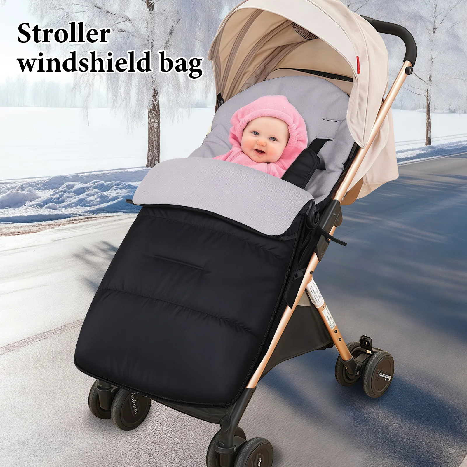 Conjunto de 1 pieza, saco de dormir con cremallera a prueba de viento para cochecito de bebé, diseño multifuncional y grueso con pies expuestos, almohadilla de algodón a prueba de viento para asiento de cochecito al aire libre, imprescindible para salidas con el bebé