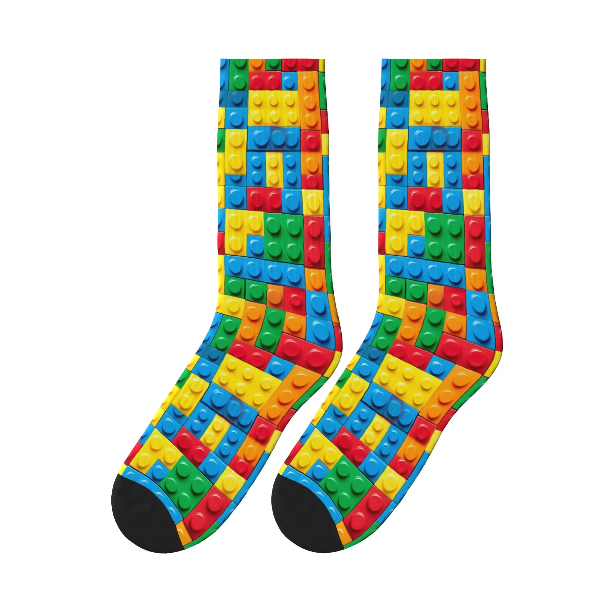 Bold Brick Print Colorful Building Blocks Socks  Trendy Stockings Autumn Anti Skid Couple Socks Soft Design Skateboard Socks