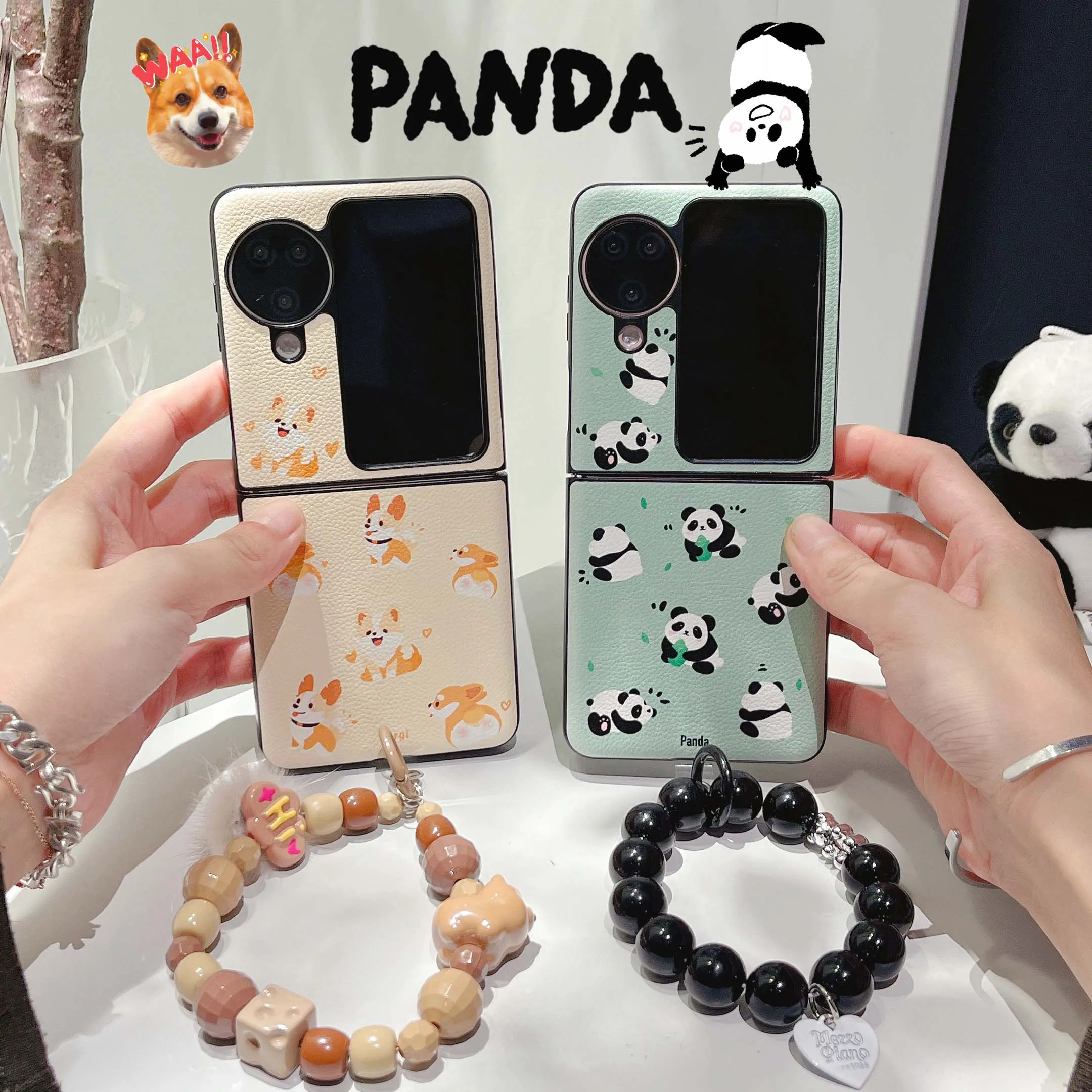 Cute dog puppy ins leather bracelet relif 3D panda phone case for oppo find n2 n3 flip 5G cartoon back cover n2flip n3flip