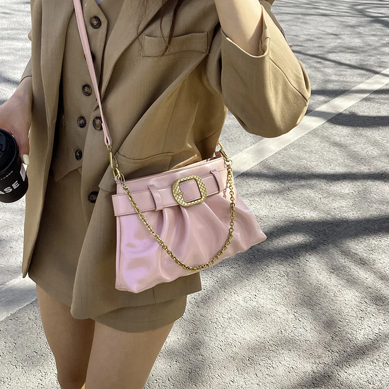 

New personalized belt decorative pleated fashion chain trendy messenger bag bag women's bag messenger handbag