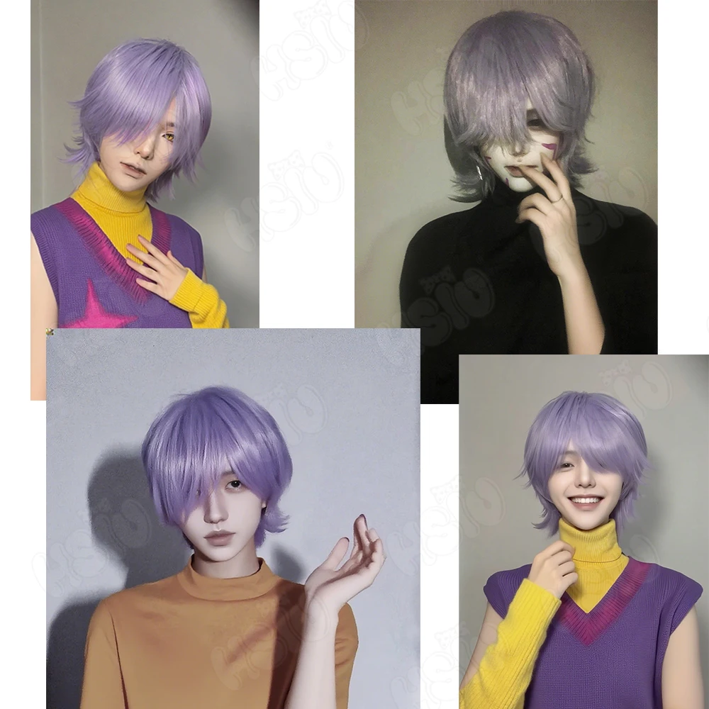 Perruque de Cosplay mystère HSIU 30CM gris violet cheveux courts perruque synthétique + bonnet de perruque Anim KPop chasseurs de démons Saja garçons perruque de cosplay mystère