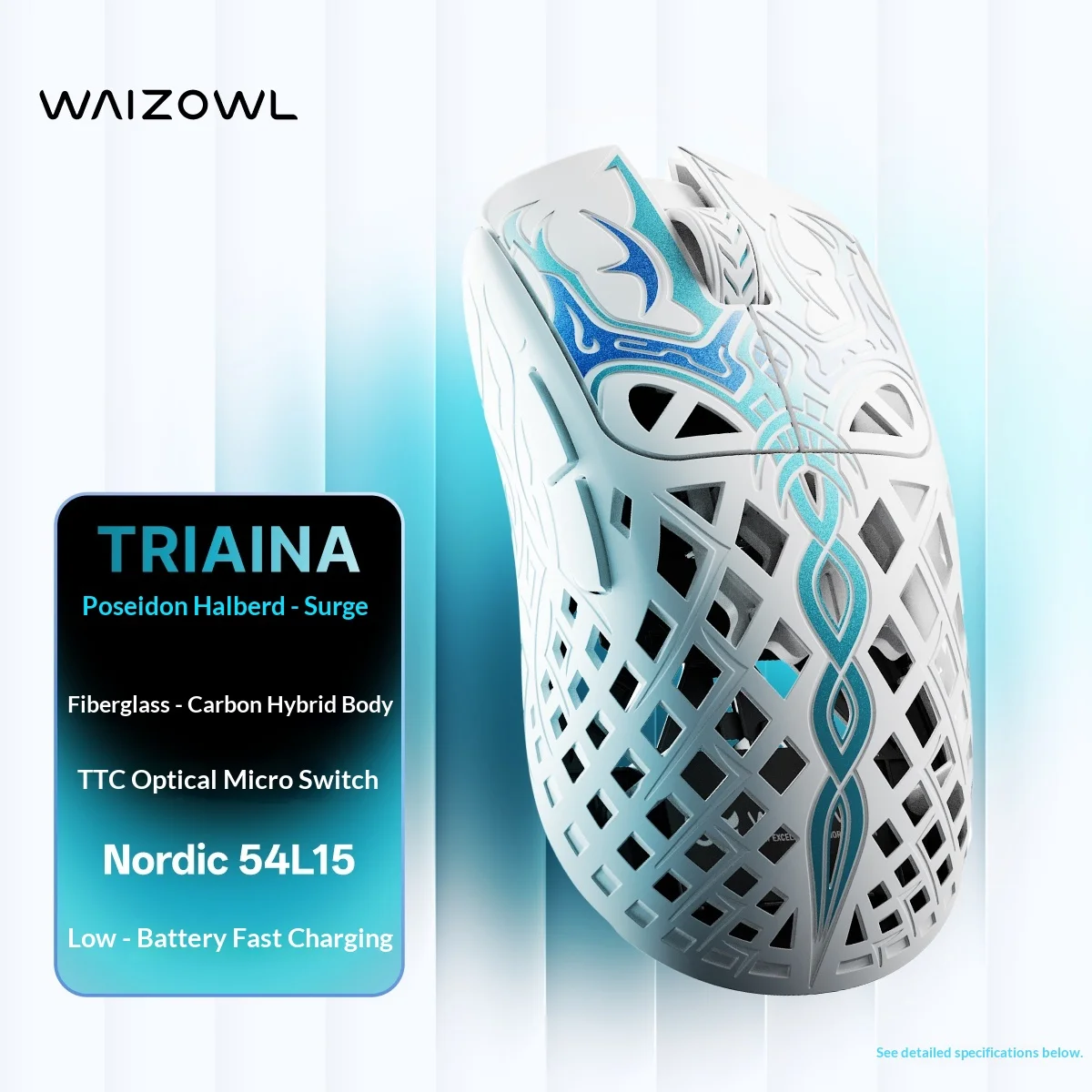 Waizowl TRIAINA Wireless Gaming Mouse PAW3950 Sensor 8K Polling Rate N54L15 Chip 20000FPS Tracking Ultra Low Latency Lightweight