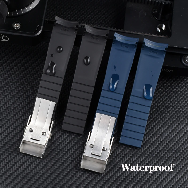 21mm Curved End Rubber Watchband for Longines Conquest HydroConquest L3.781 642 742 782 Sports Diving Silicone Blue Watch Strap