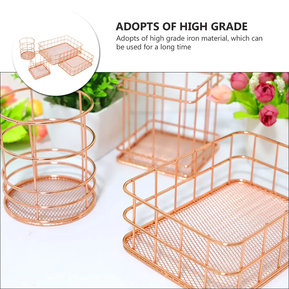 

4pcs Iron Mesh Storage Baskets Pen Container Iron Art Crafts Bathroom Kitchen Organizer Metal Container