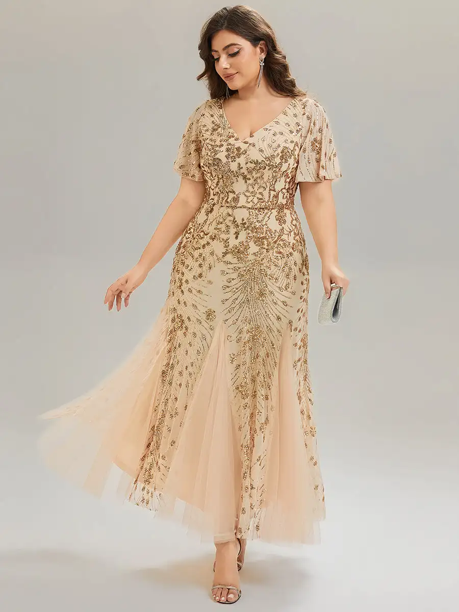 abito-da-damigella-d'onore-taglie-forti-ever-pretty-con-paillettes-scollo-a-v-maniche-corte-e-volant-linea-ad-a-colore-oro