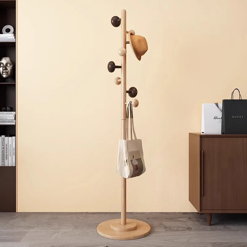 

Simple Solid Wood Coat Rack, Floor Standing Clothes Hanger for Bedroom, Space-Saving Multifunctional Storage for Hats & Bags