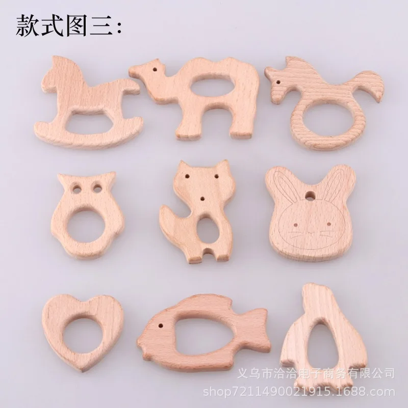 1pcs Baby Animal Natural Beech Teething Wooden Teether Rodent Flowers Clouds Tiny Rod   Pendant For Pacifier Chain Products