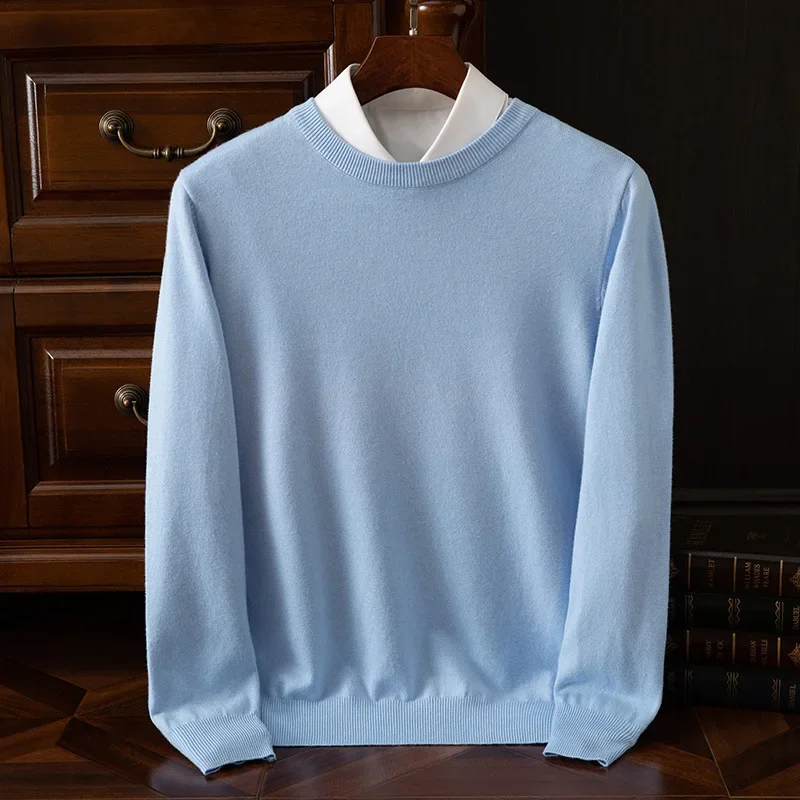 Jersey de cuello redondo para hombre, camisa inferior informal de negocios, prendas de punto sueltas, suéter de manga larga de Color sólido, moda de primavera y otoño