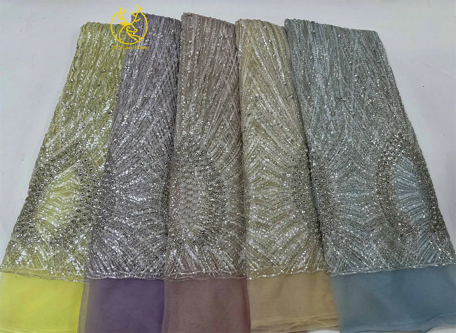 Luxuriöser afrikanischer Edelstein-Perlen-Spitzenstoff 2026 Premium nigerianischer französischer Pailletten-Mesh-Spitzenstoff für Partykleider und Brautkleider – Detail 3